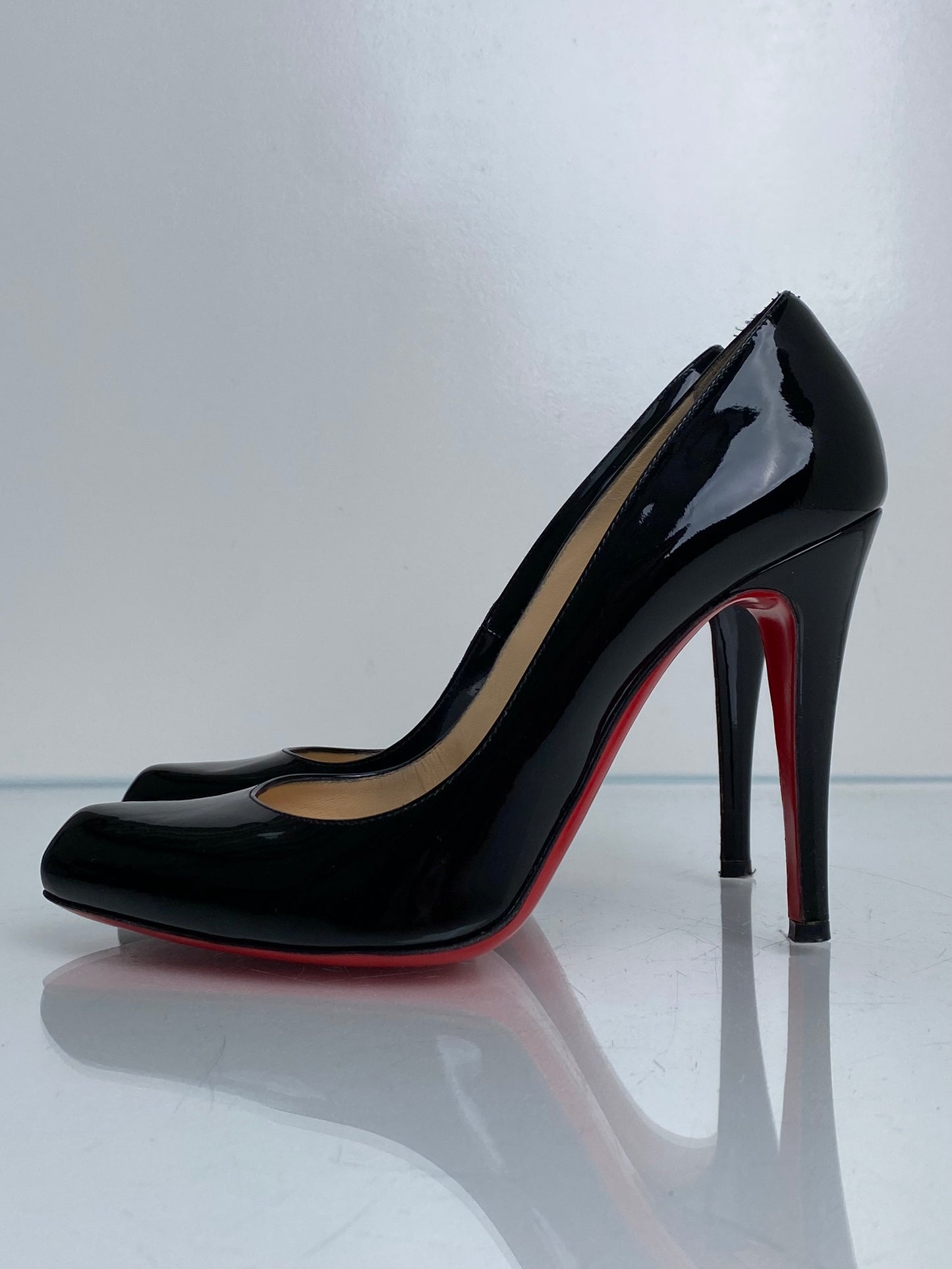 Christian Louboutin Black Patent Pump Heels, 39