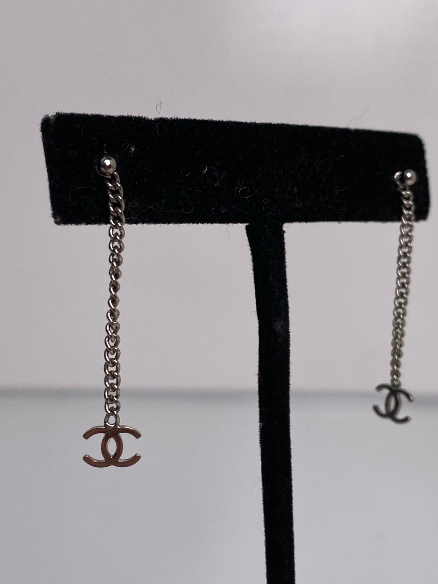 Chanel Silver CC Dangle Earrings