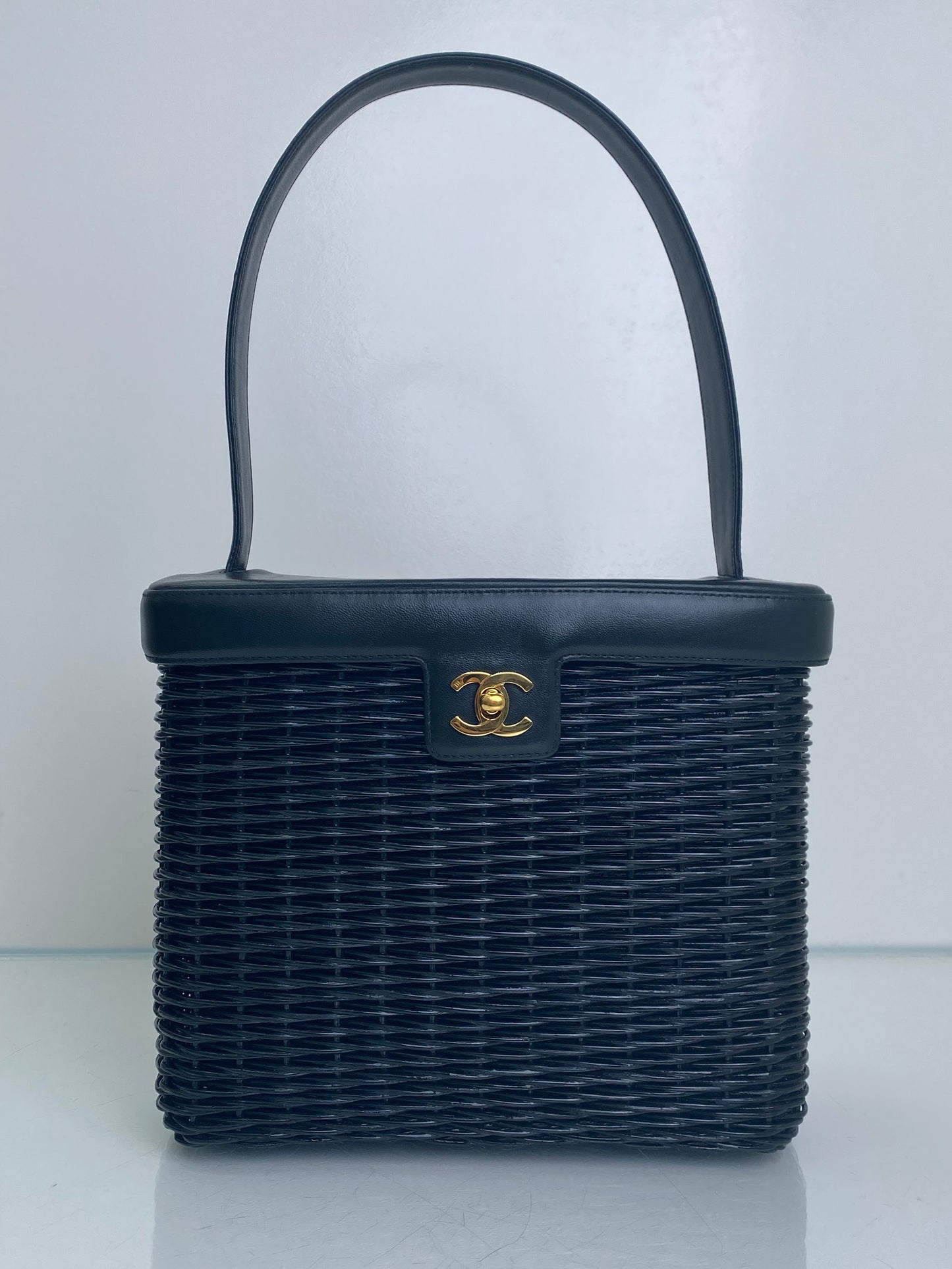 Chanel Black Wicker & Leather Basket Bag GHW