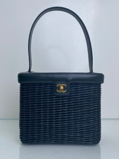 Chanel Black Wicker & Leather Basket Bag GHW