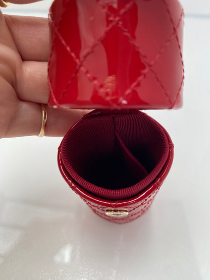 Chanel CC Red Patent Quilted Lipstick Case Bag GHW