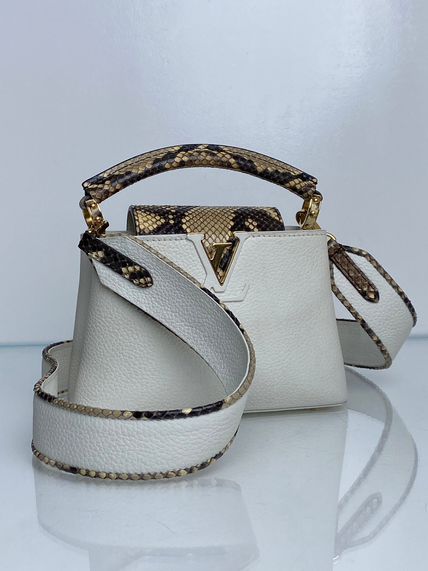 Louis Vuitton White / Snakeskin Capucine Bag GHW