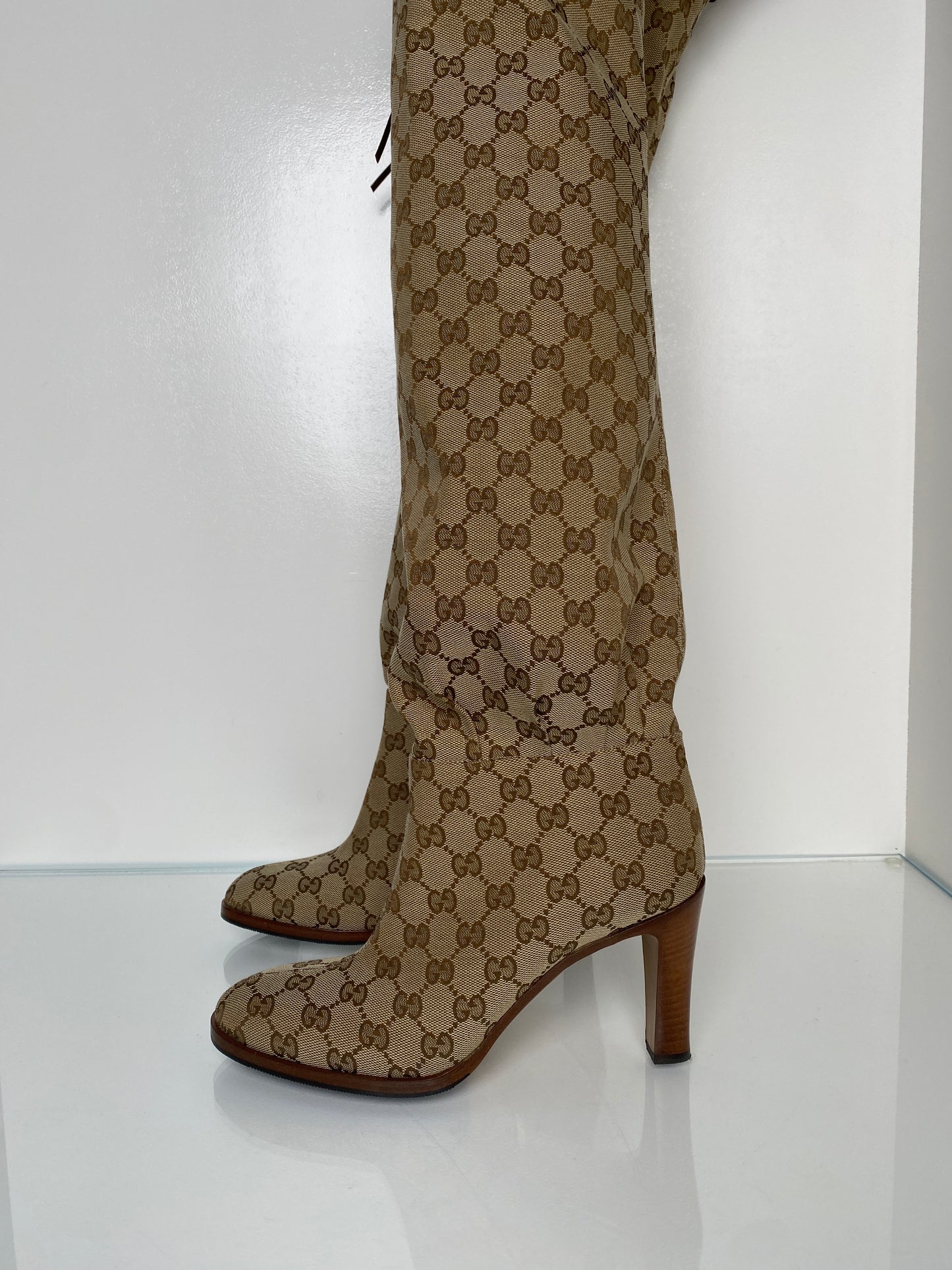 Gucci GG Supreme Thigh High Boots, 39.5