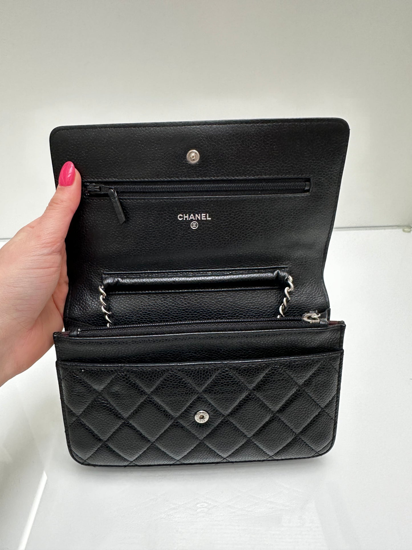 Chanel Black Quilted Caviar Leather WOC SHW