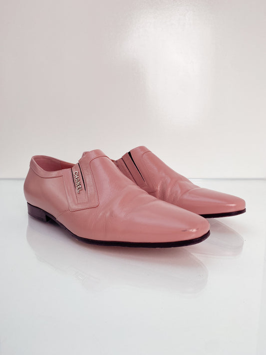 Chanel Pink Leather Calfksin Moccasins 42