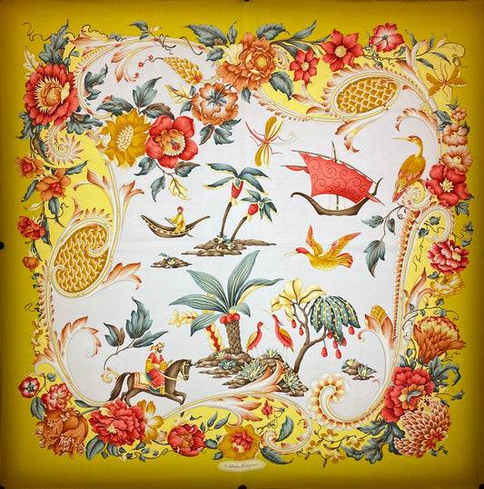 Ferragamo Yellow Floral Silk Scarf
