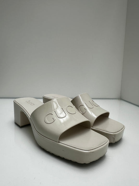 Gucci White Rubber Block Heels, 40.5