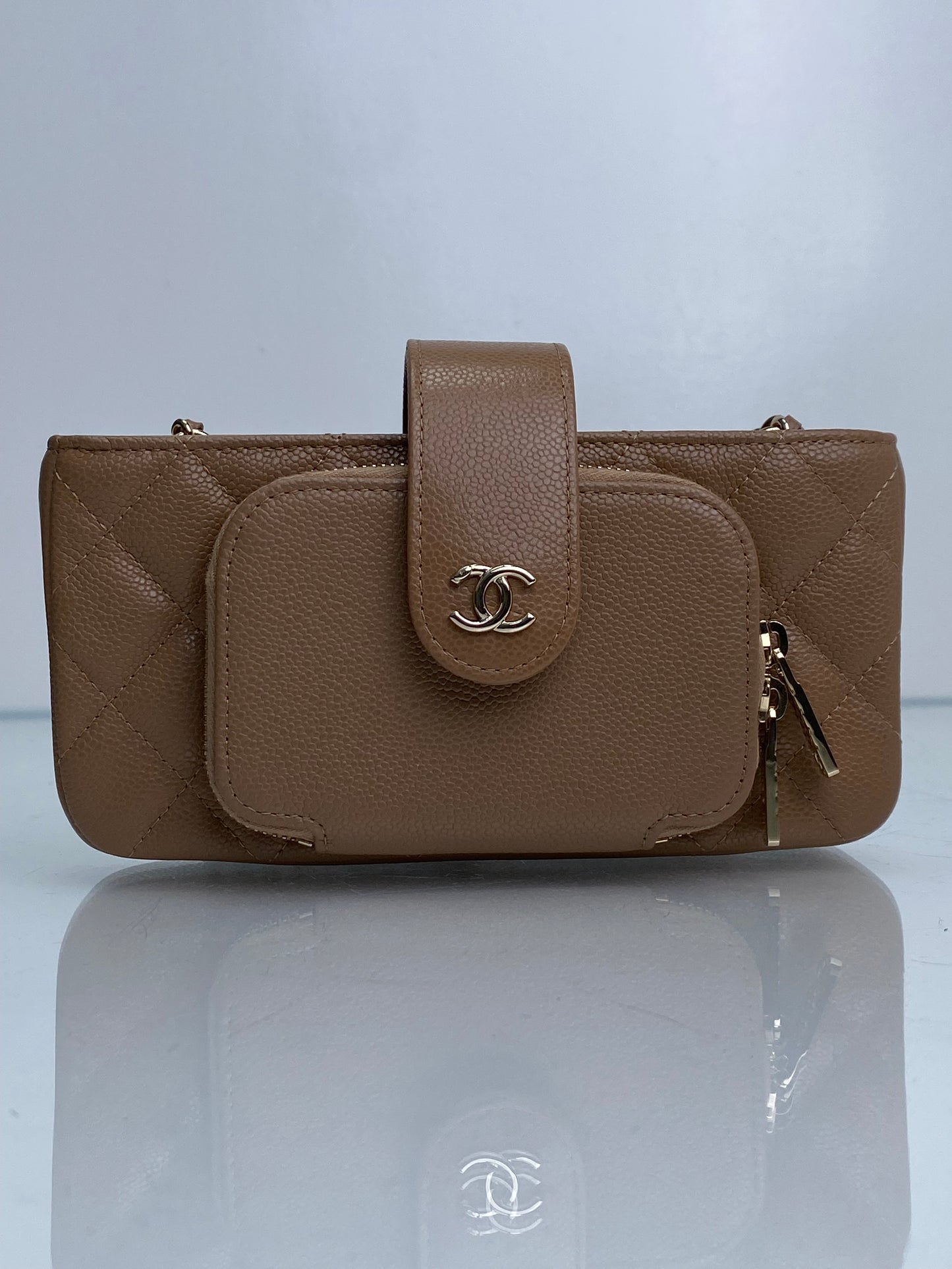 Chanel Quilted Beige O-Phone Holder Caviar LGHW