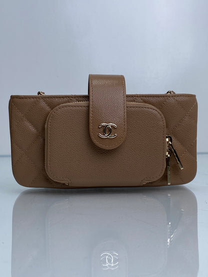 Chanel Quilted Beige O-Phone Holder Caviar LGHW