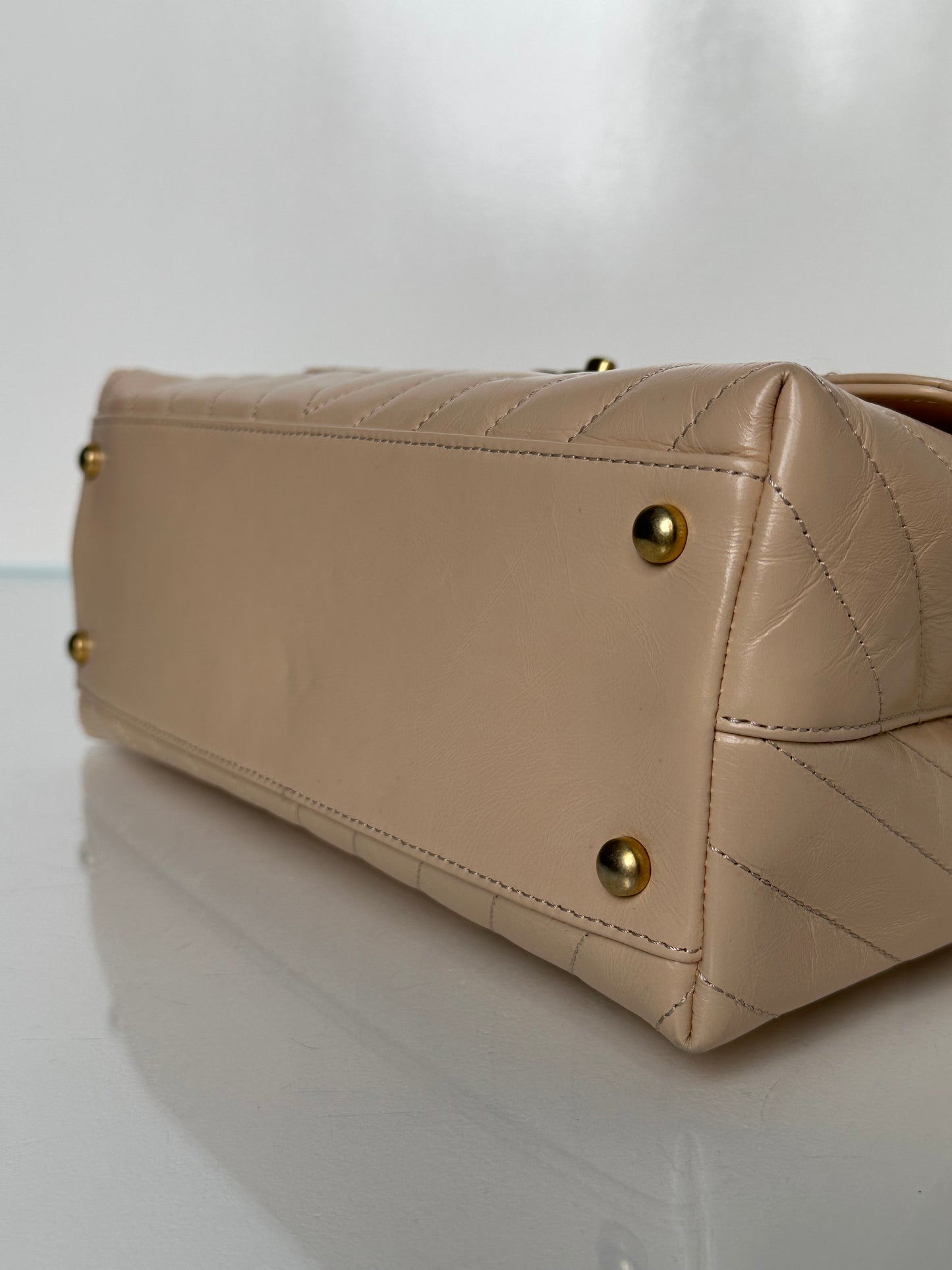 Chanel Beige & Black Chevron Lizard Coco Tophandle Bag GHW #25