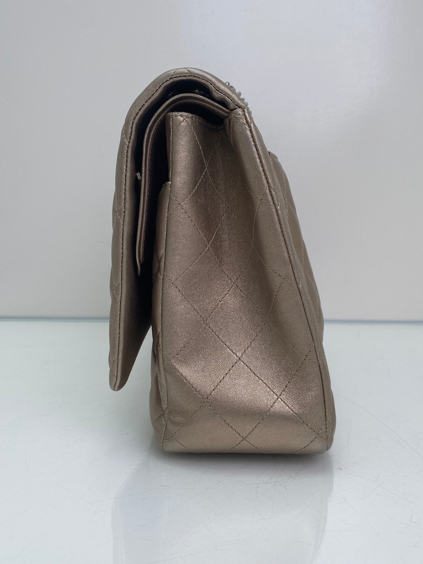 Chanel Single Flap Maxi Lambskin Pewter SHW