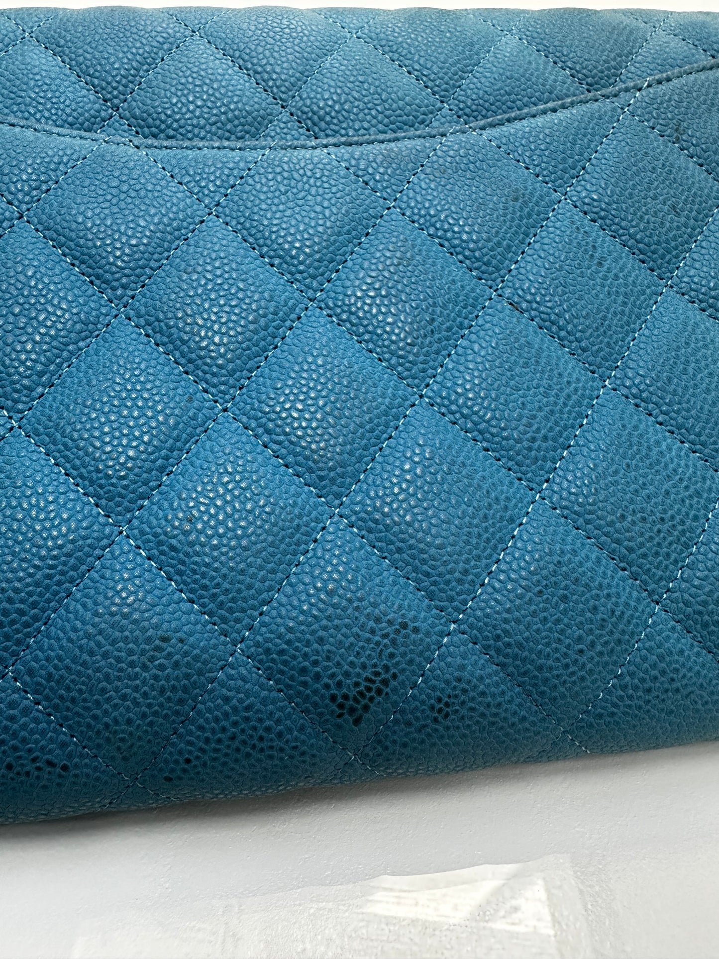 Chanel Blue Caviar Leather Clutch/Shoulder Bag SHW