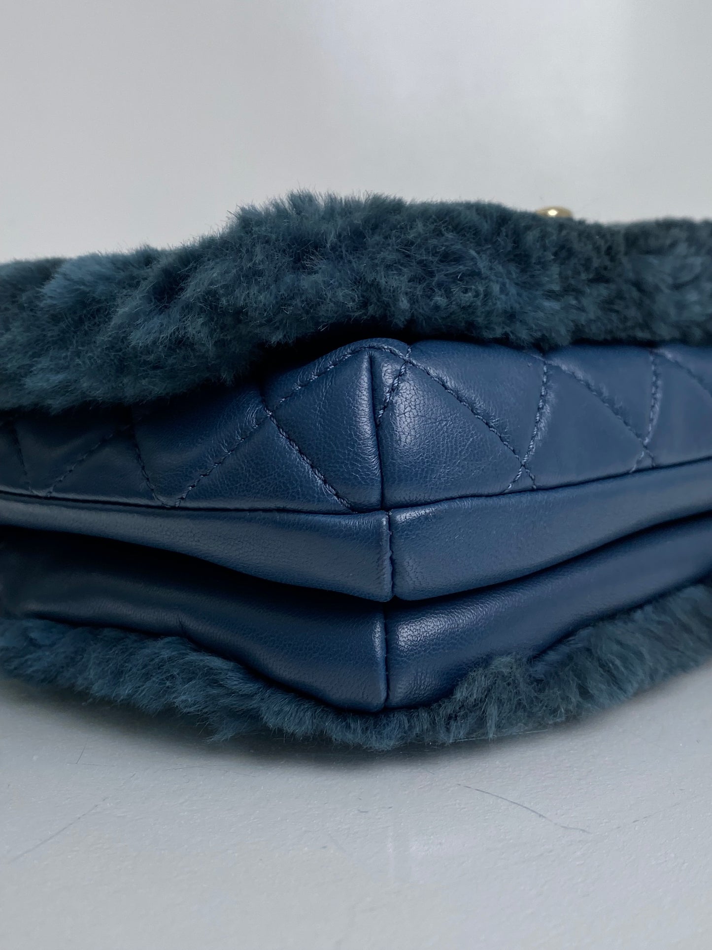Chanel Cosmopolite Top Handle Fur Bag Dark Teal LGHW
