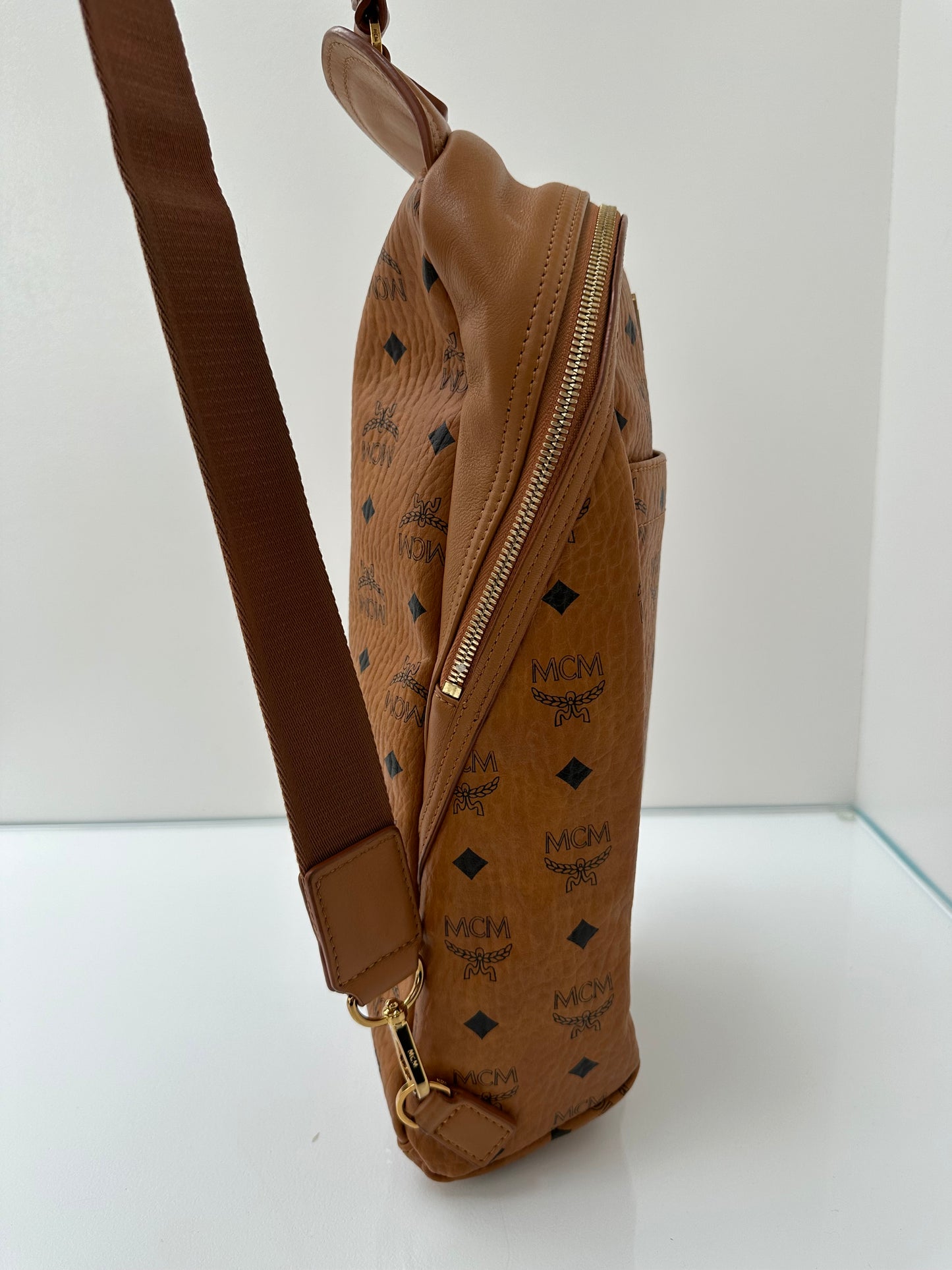 MCM Tan Sling Logo Bag