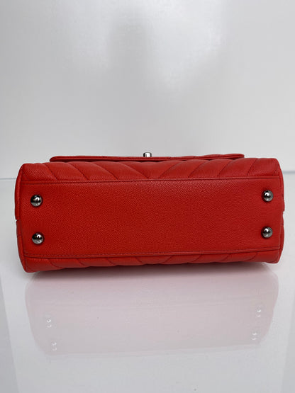 Chanel Red Chevron Coco Handle Bag SHW