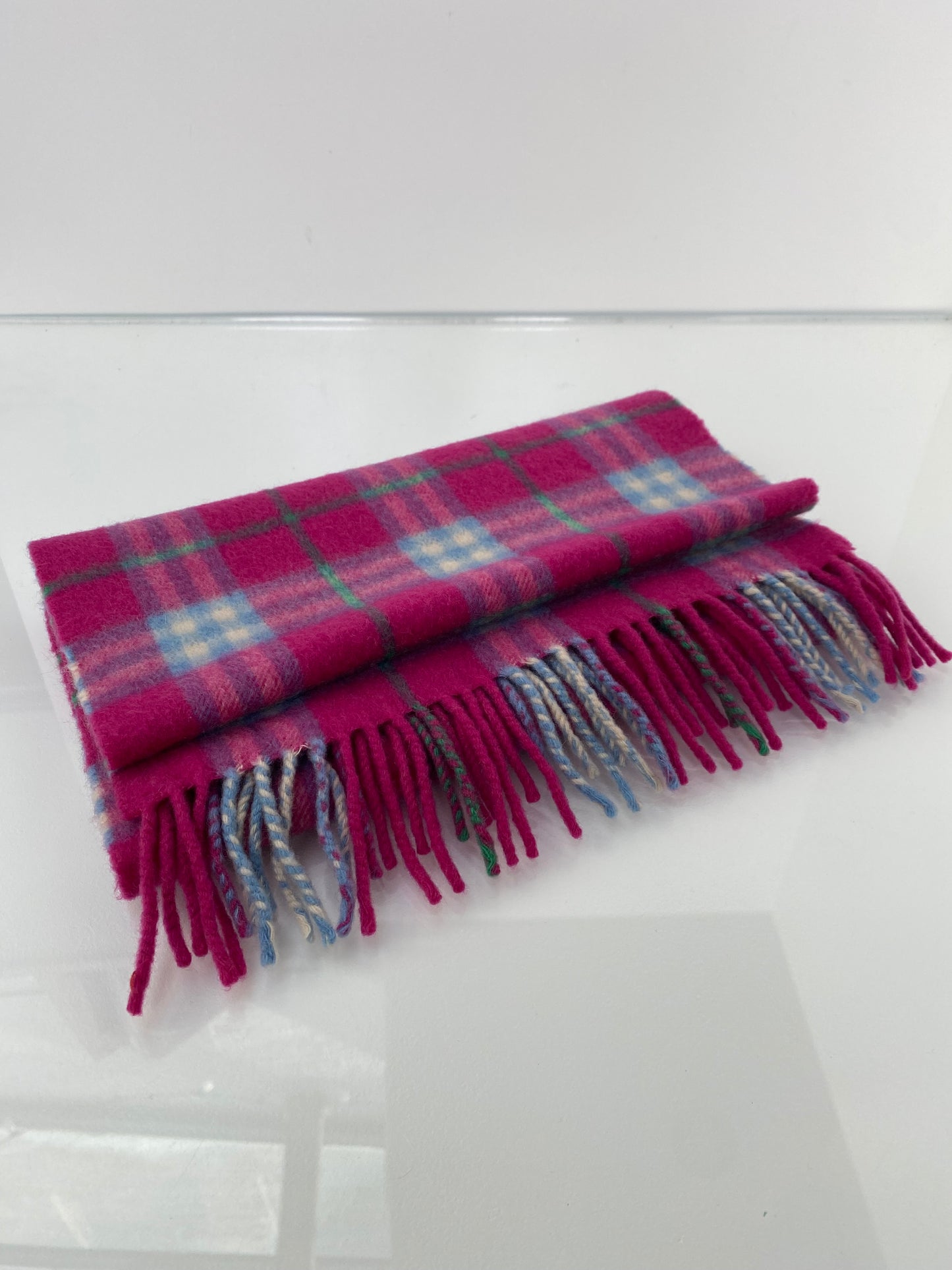 Burberry Pink, Green, & Blue Plaid Cashmere Scarf