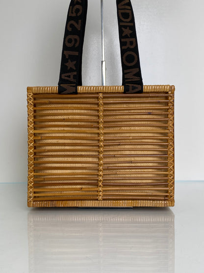 Fendi Rattan & Black Strap Wicker Box Bag