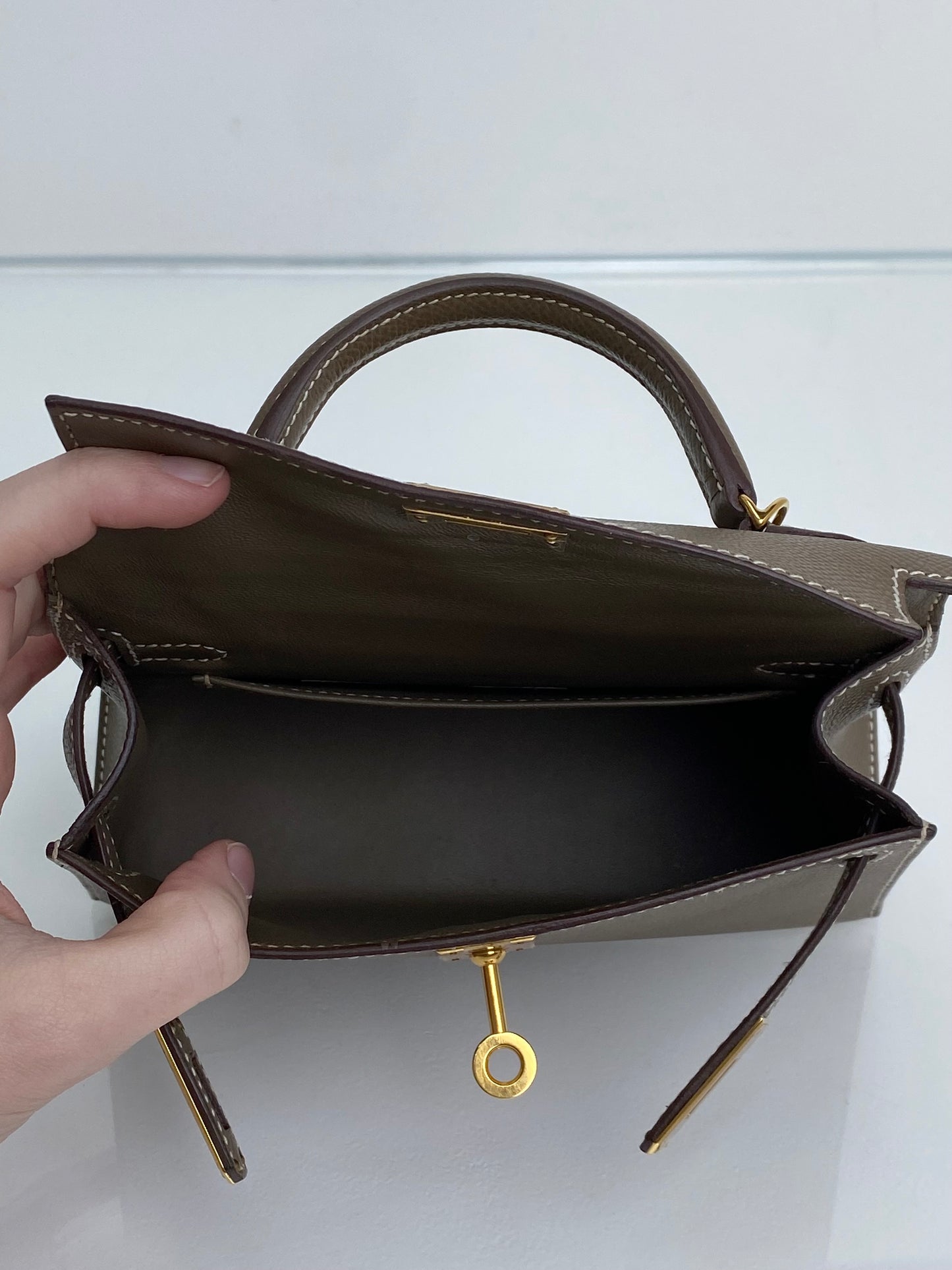 Hermes Mini Kelly Sellier Etoupe Epsom GHW #Y