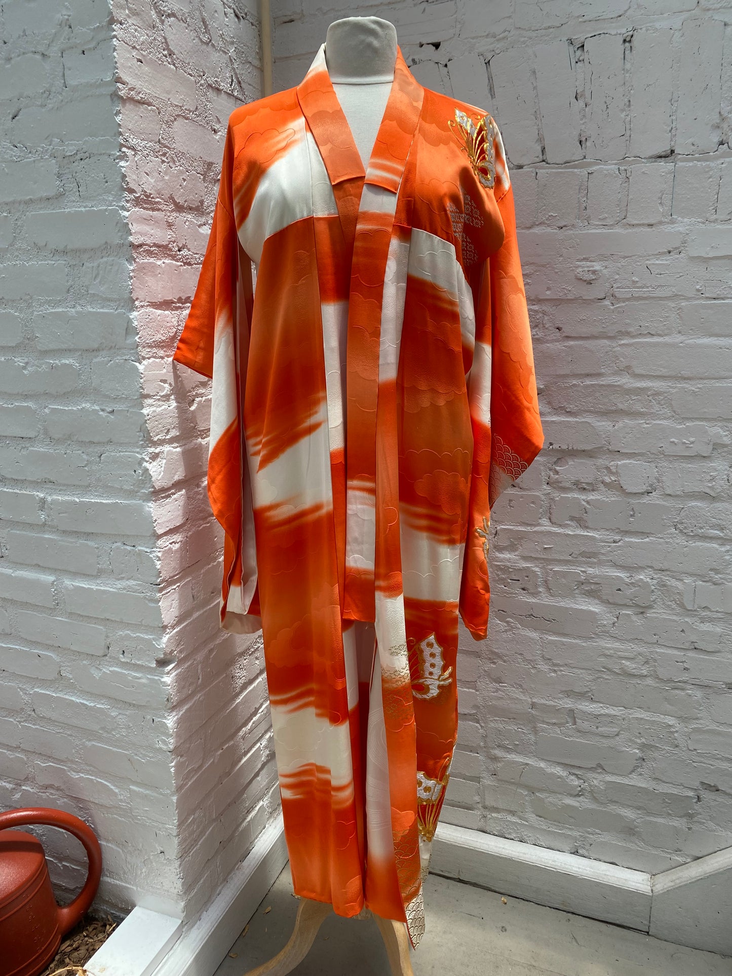 Orange Butterfly Silk Kimono OS
