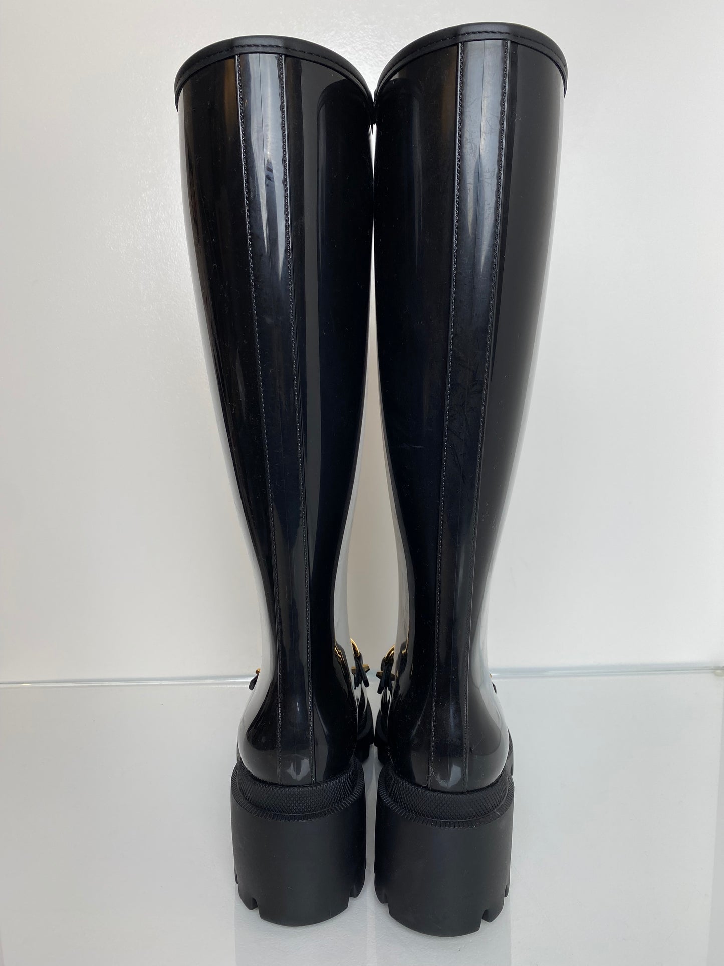 Gucci Black Horsebit Platform Rainboots, 39