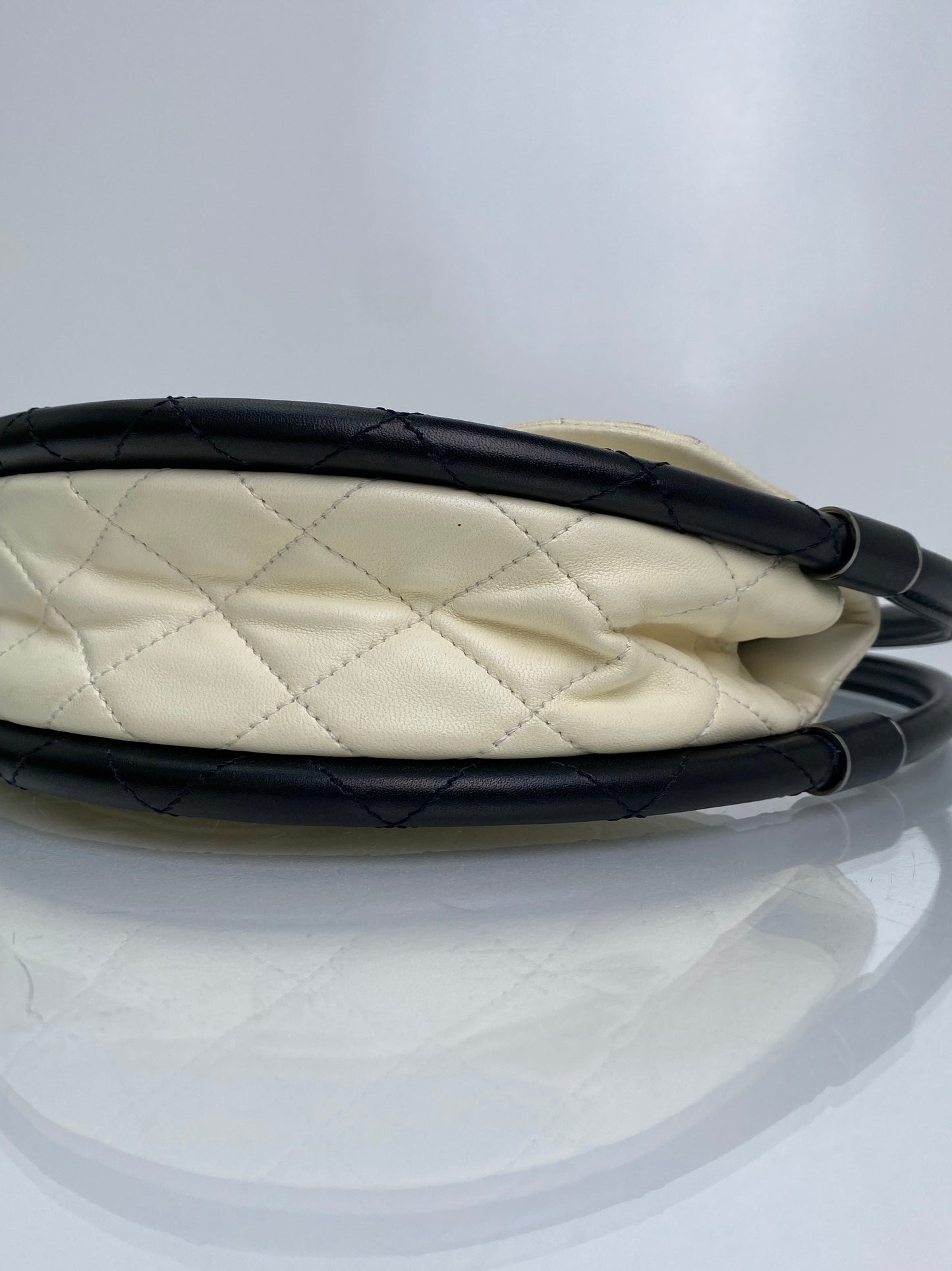 Chanel White & Black Lambskin Hula Hoop Bag SHW