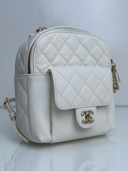Chanel White CC Logo Day Small Backpack GHW