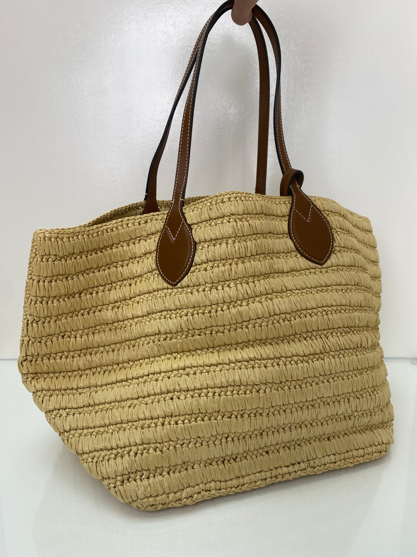 Gucci Brown Leather & Raffia Woven Medium Tote Bag