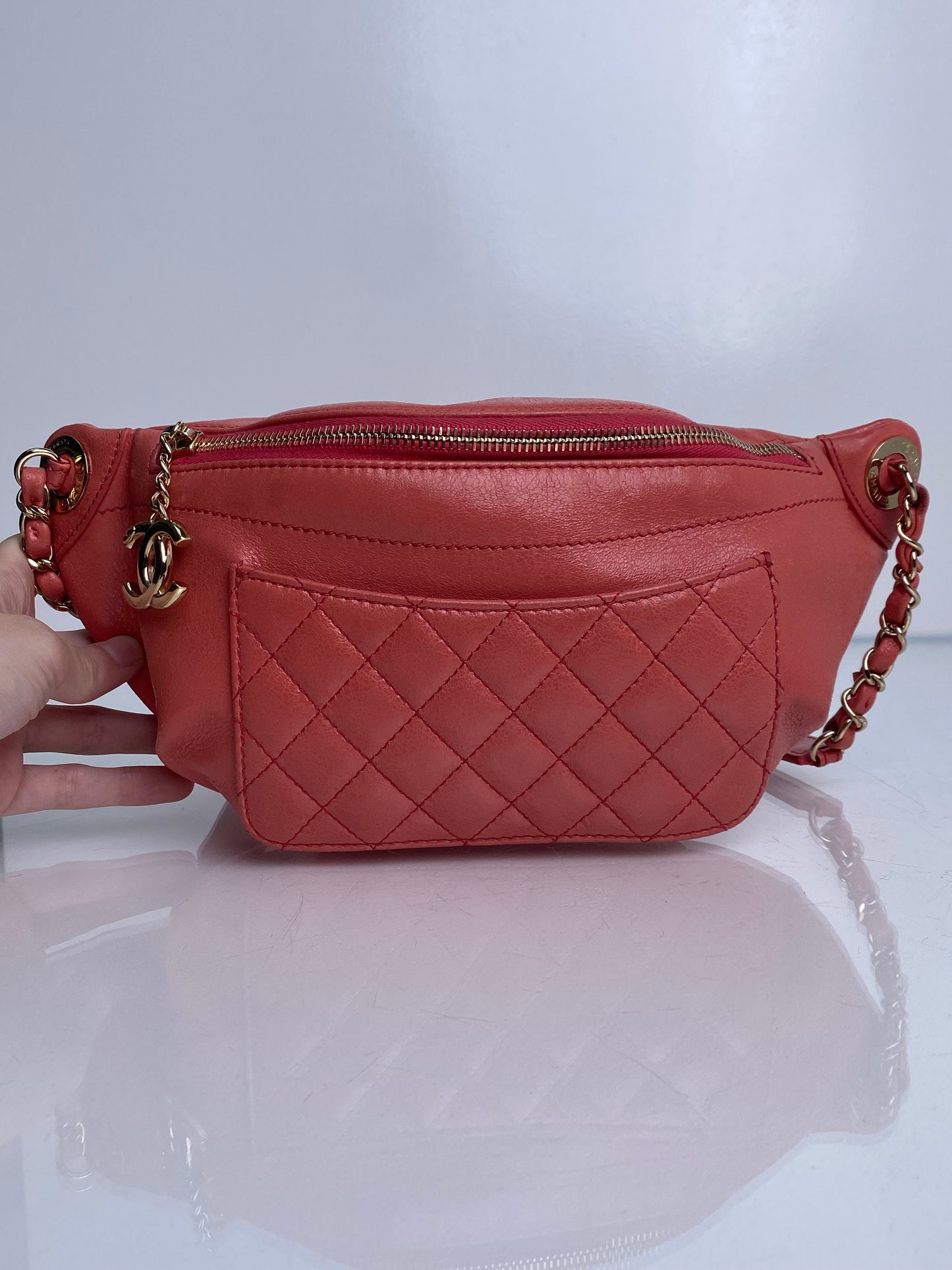 Chanel Pink Crumpled Glazed Lambskin Quilted Waist Bag GHW #25
