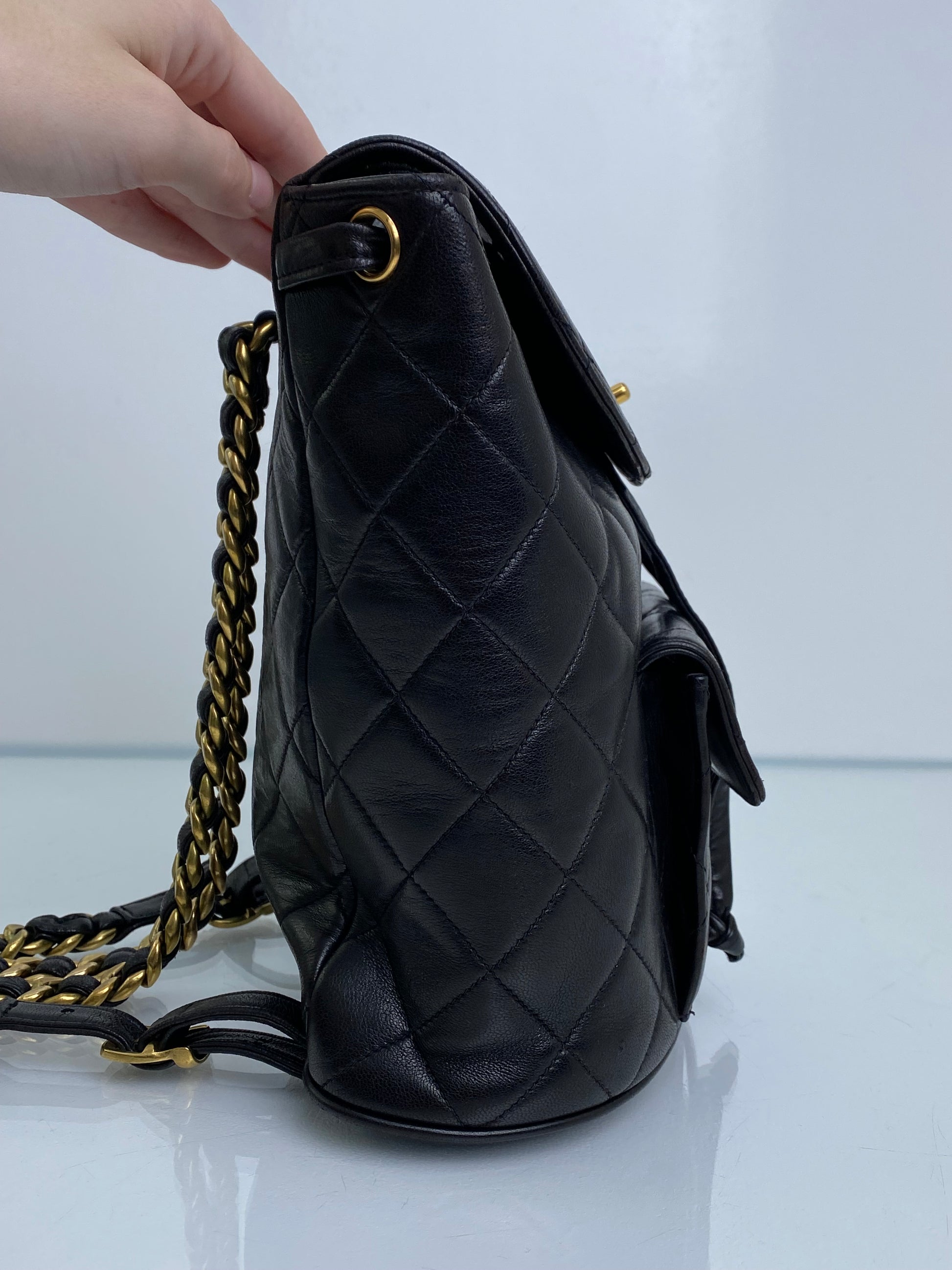 chanel vintage leather backpack black Chanel Vintage Black Duma Lambskin Backpack GHW #29