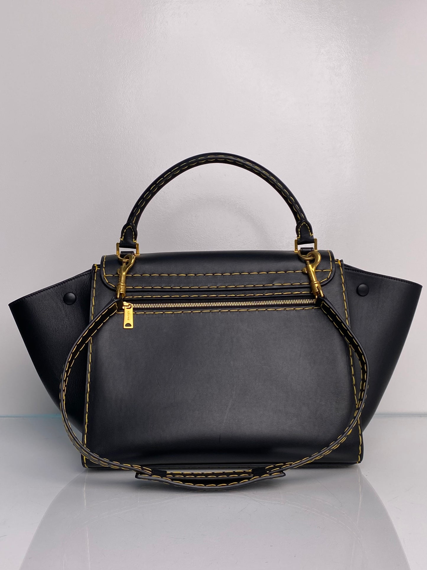 Celine Trapeze Black Leather Stitched Purse