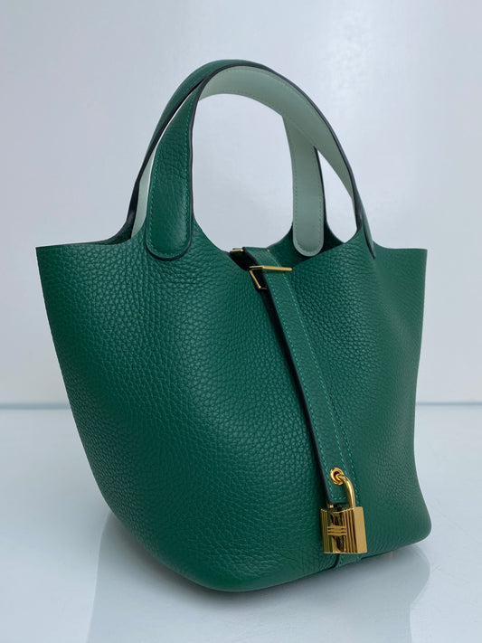Hermes Picotin 18 Vert Moyen / Pepper Togo GHW