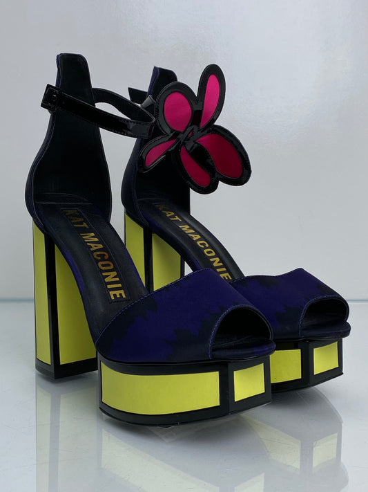 Kat Mconie Purple, Black, & Yellow Flower Heels, 8 (As Is)