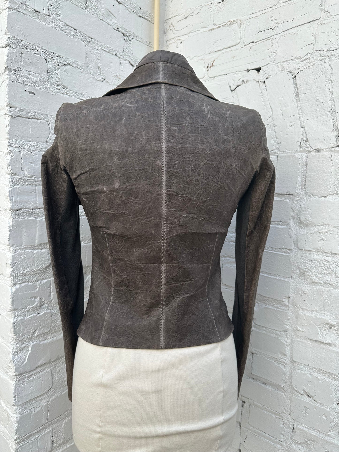 Rick Owens Grey Leather Jacket, S