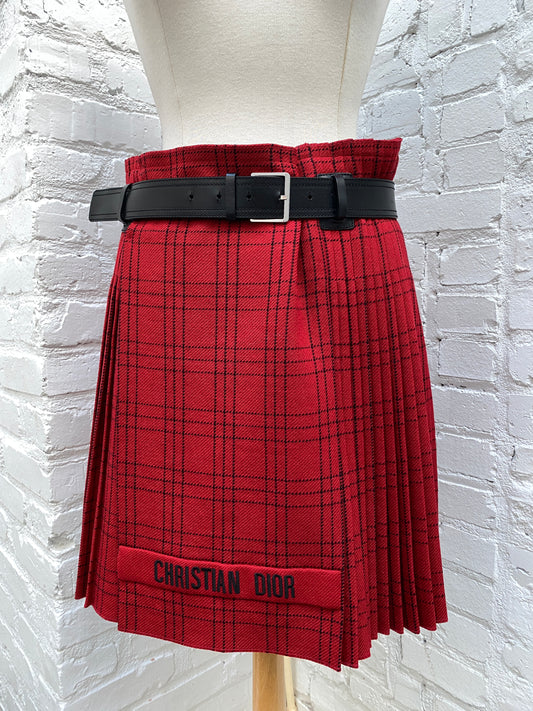 Dior Red & Black Short Kilt Skirt, 40