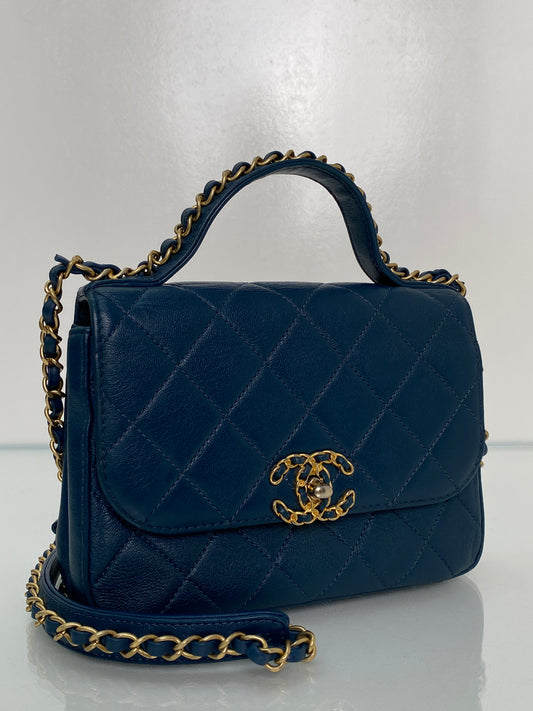 Chanel Teal Quilted Lamsbkin Infinity Top Handle Bag GHW #28