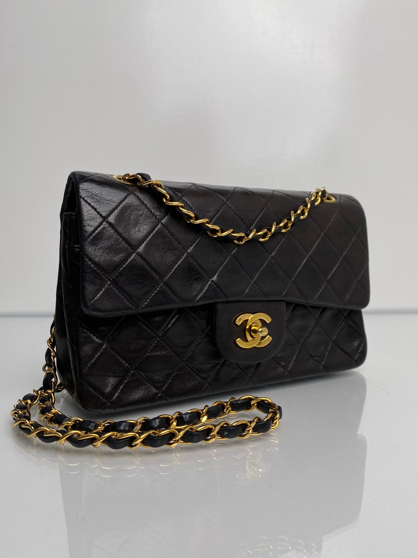 Chanel Vintage Black Lambskin Medium Double Flap GHW