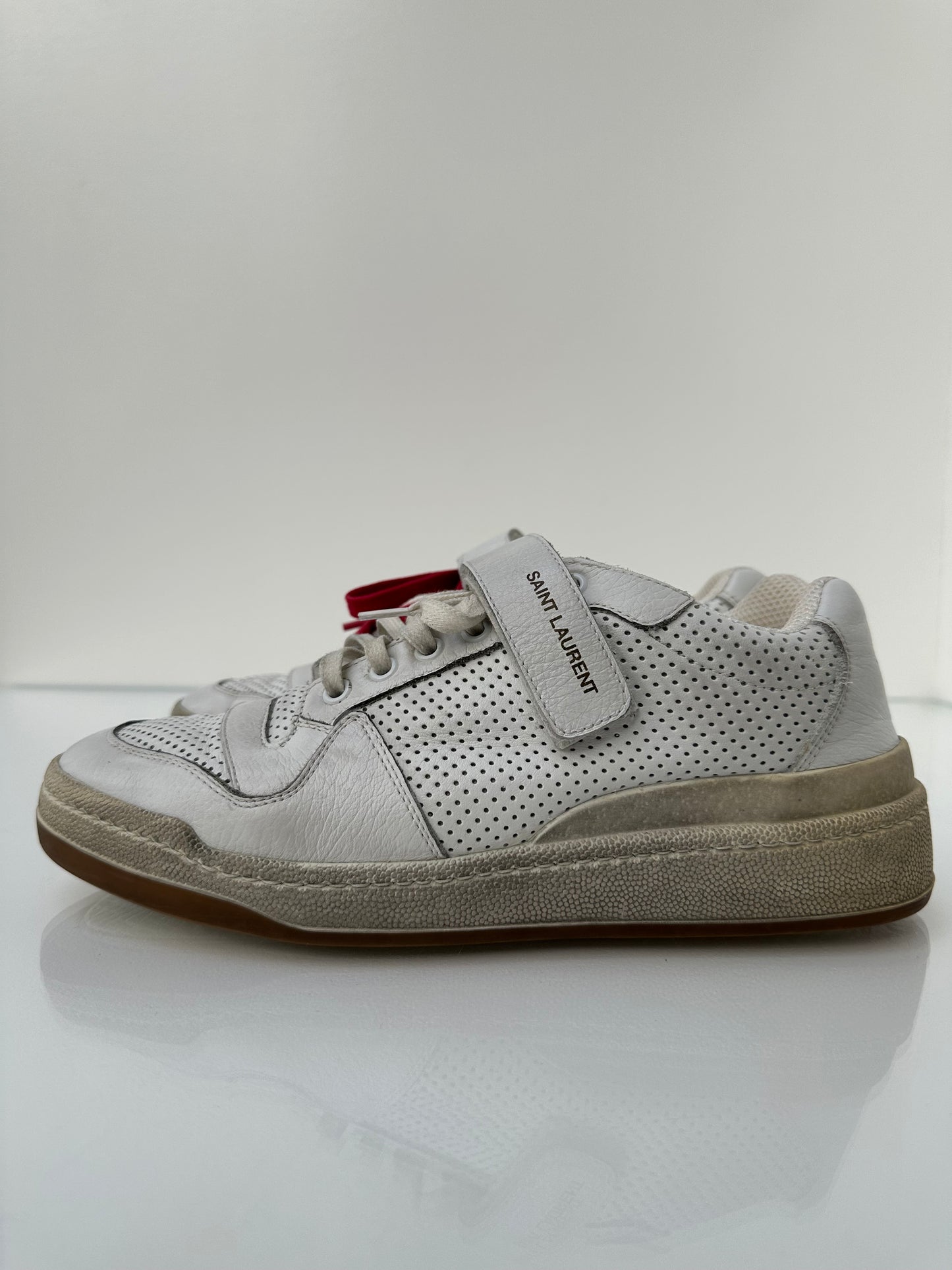 Saint Laurent White Velcro Logo Sneakers, 40