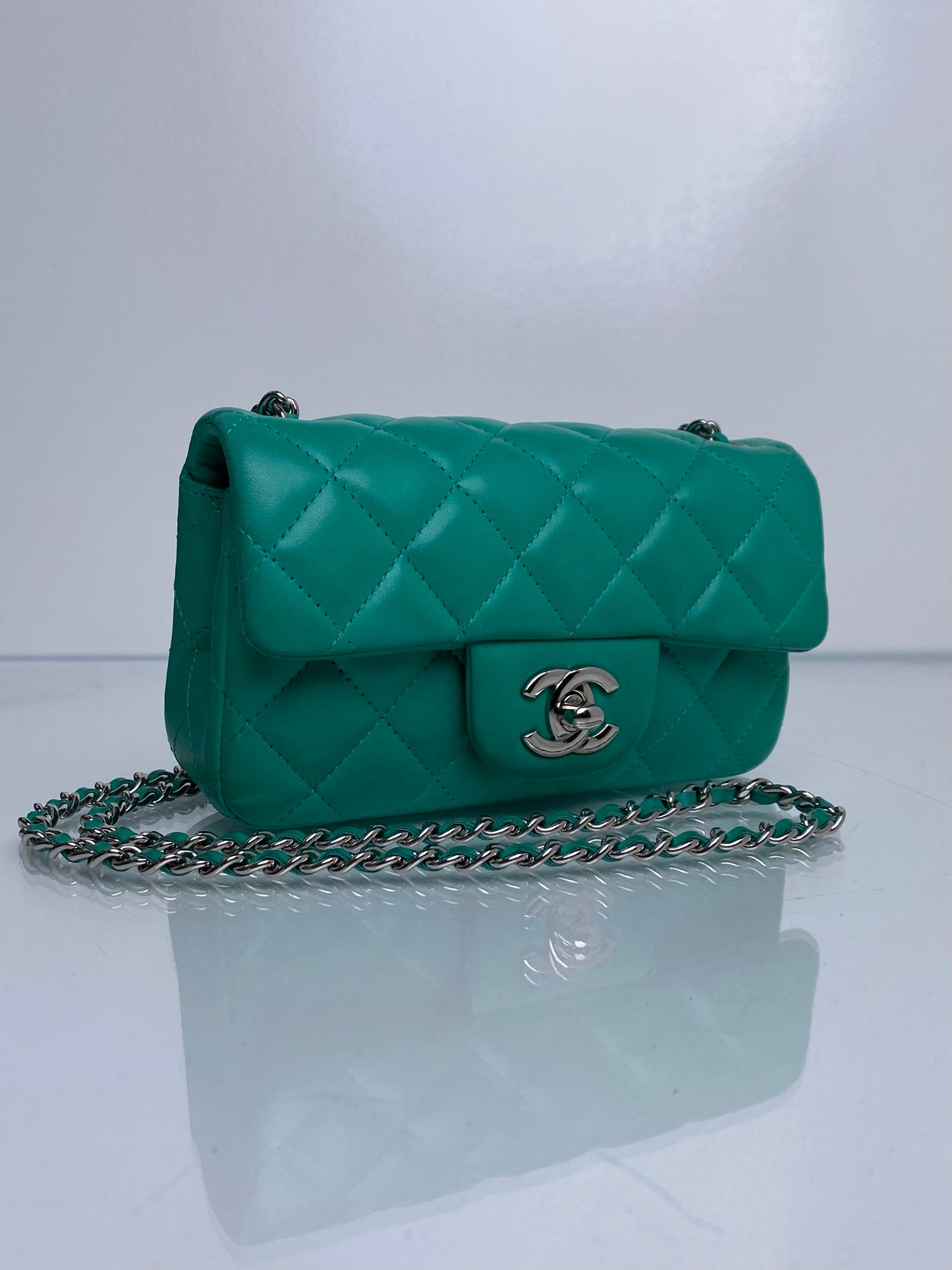 Chanel Mint Green Mini Rectangle Lambskin SHW