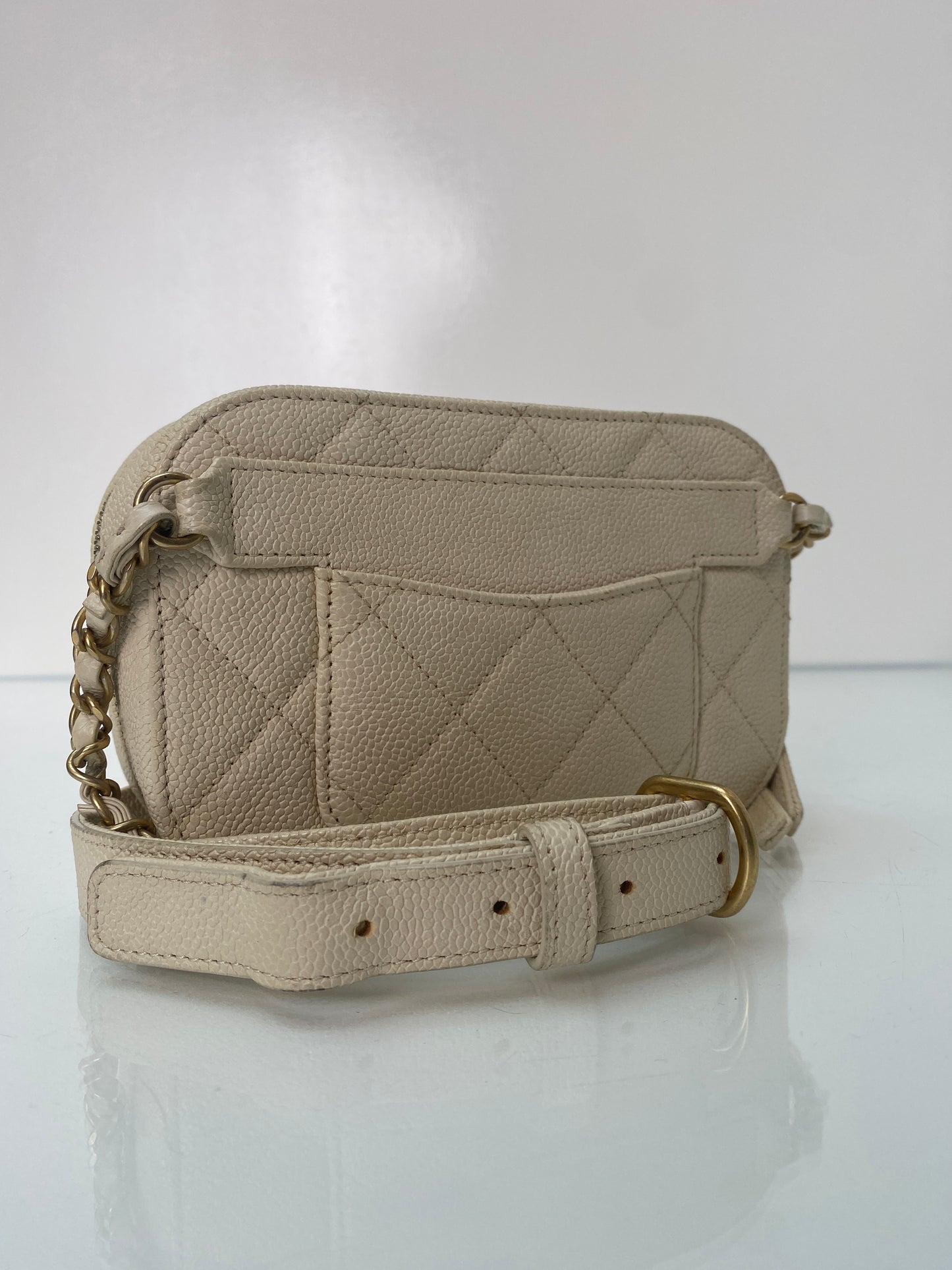 Chanel Cream Caviar Camera Bum Bag GHW