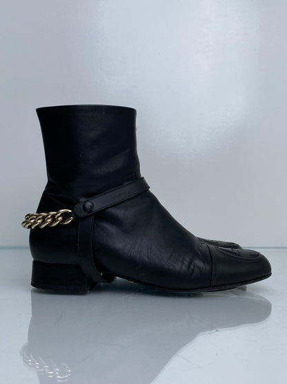 Gucci Black Leather GG Chain Boots, 36.5