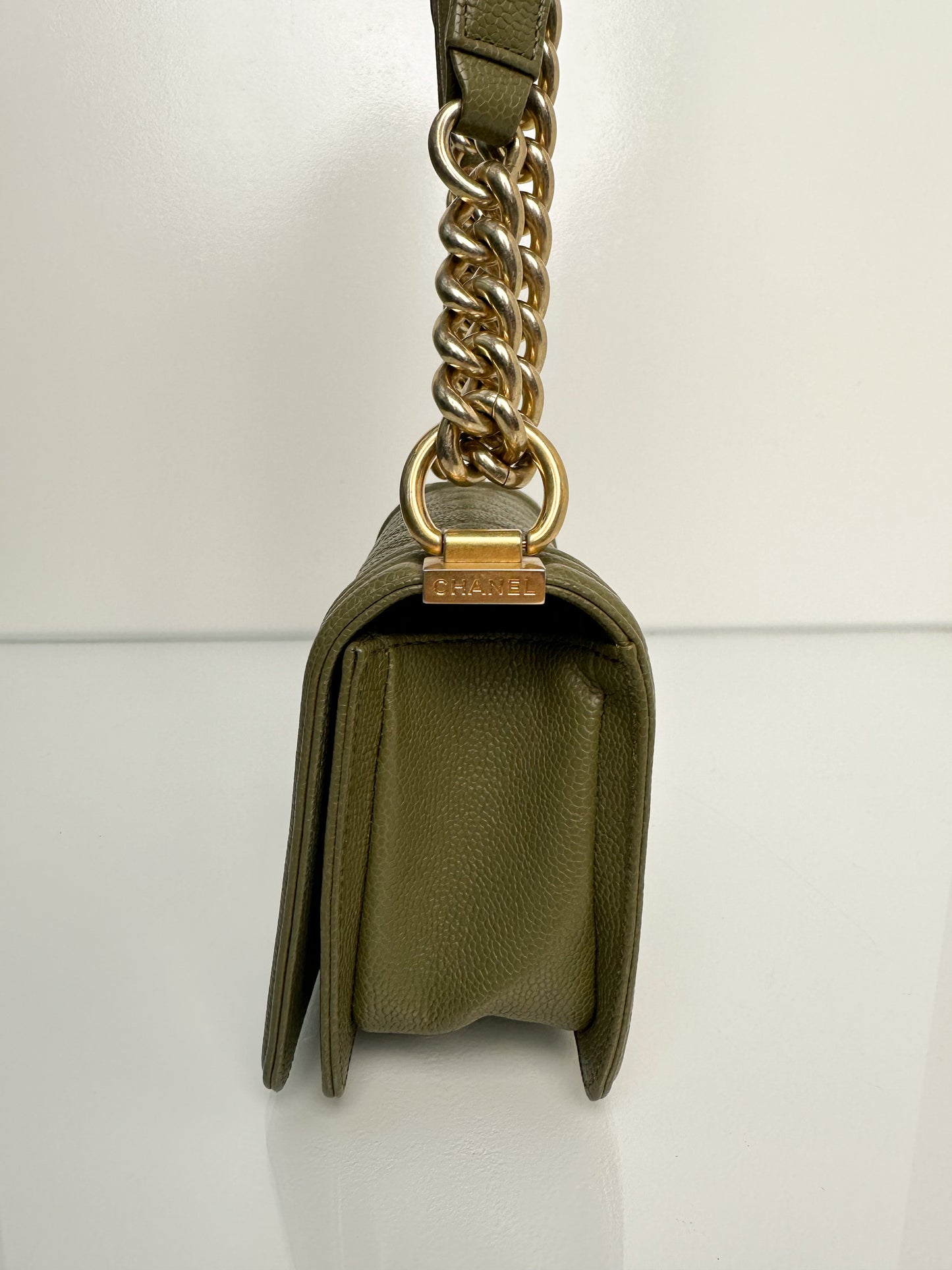 Chanel Boy Bag Small Army Green Caviar Leather Bag GHW