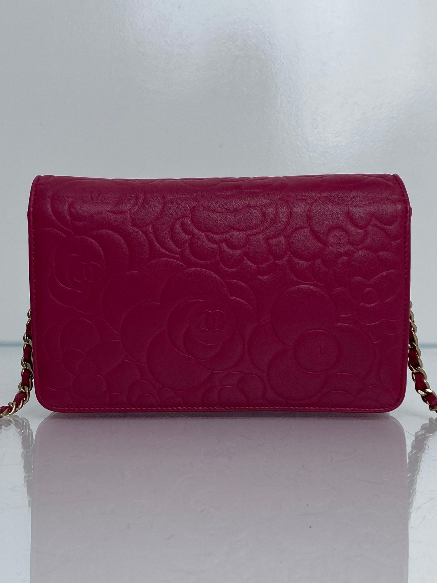 Chanel Pink Camellia Embossed Leather WOC GHW