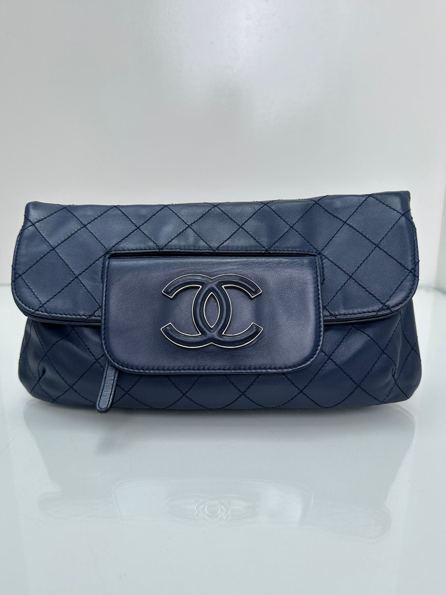 Chanel Blue Lambskin Quilted CC Clutch SHW #14
