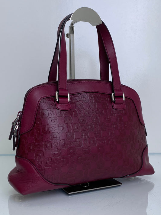 Gucci Burgundy Embossed Horsebit Bag SHW