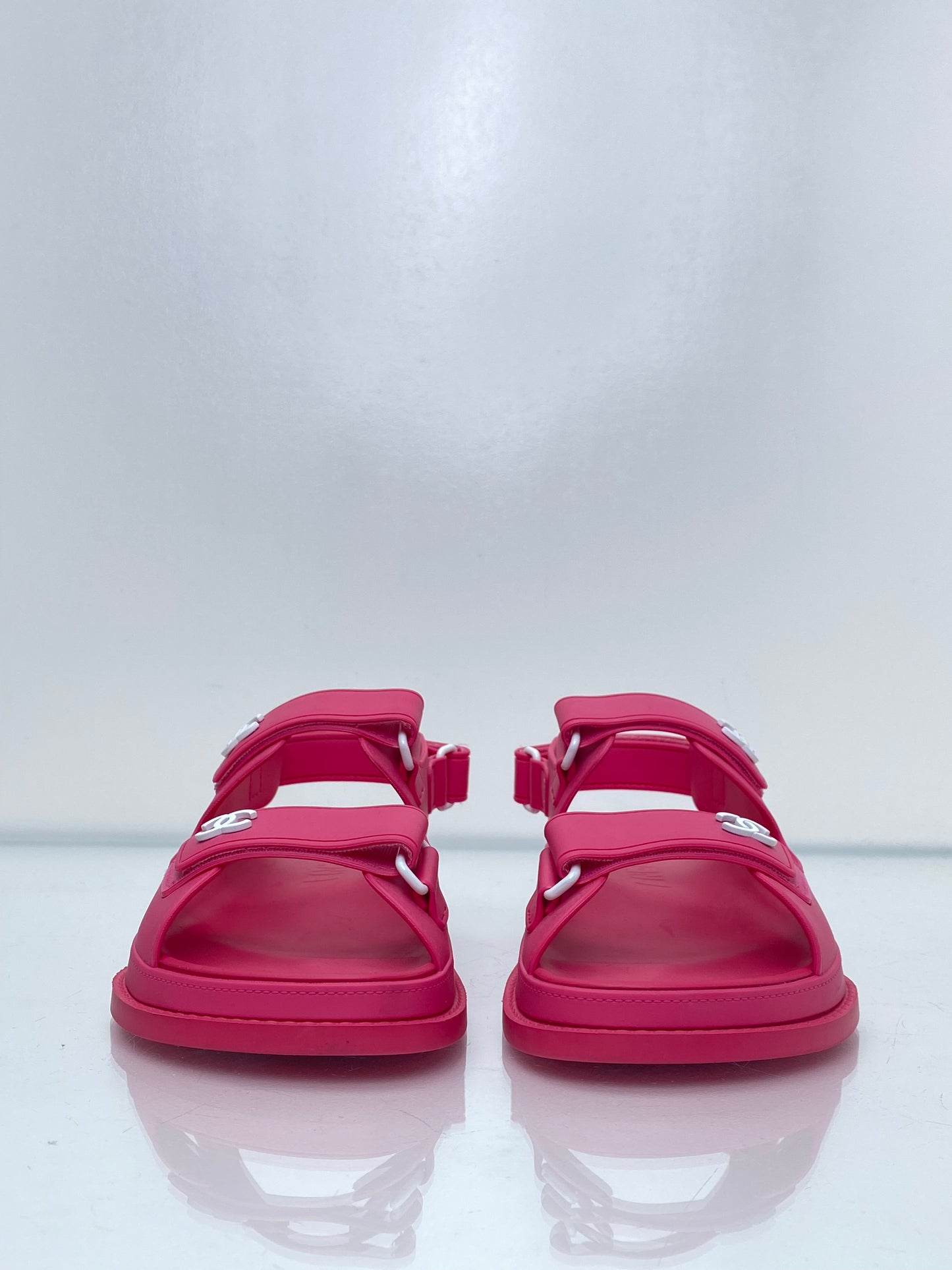 Chanel Pink Rubber CC Logo Dad Sandals, 37