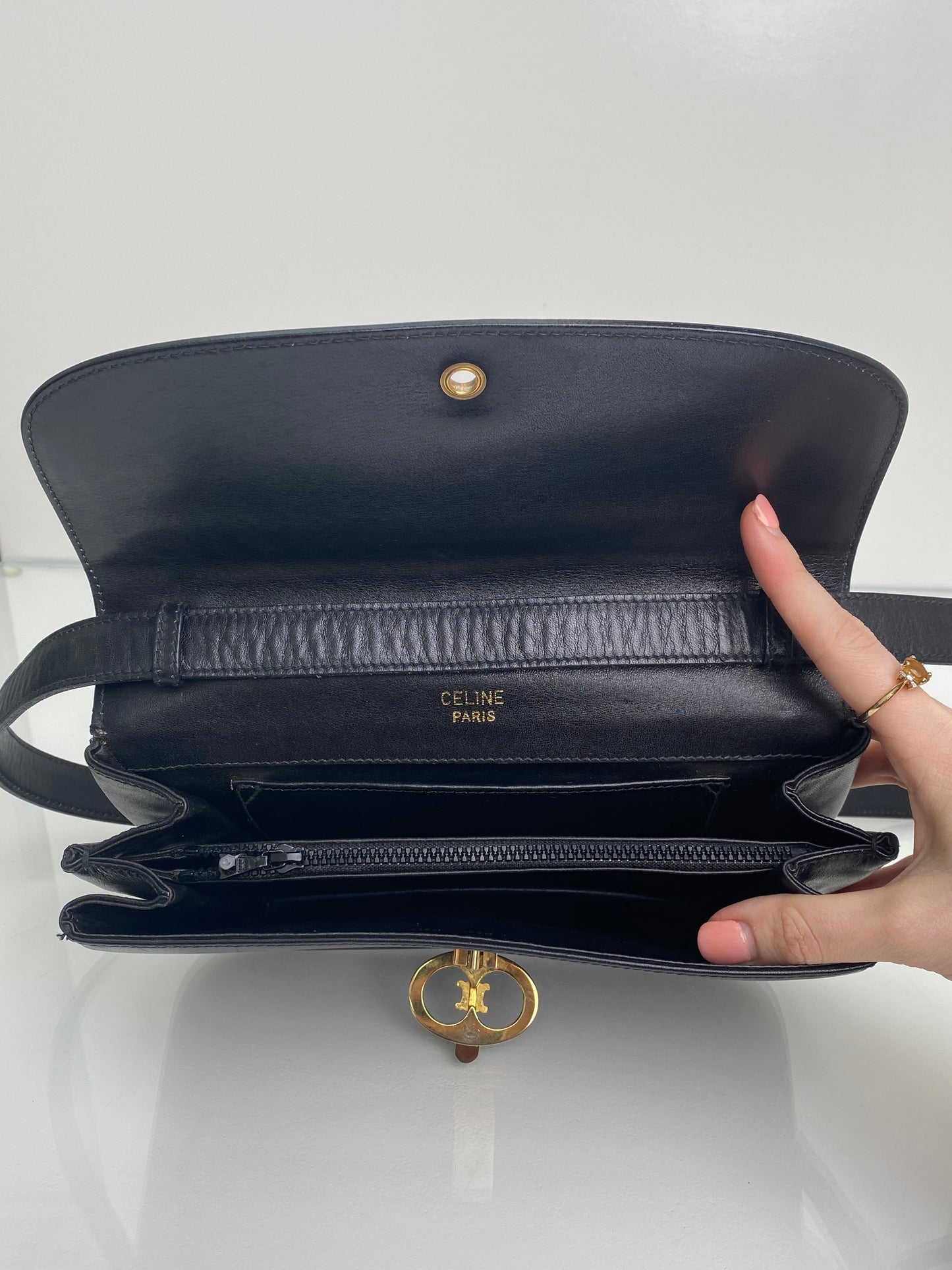 Celine Vintage Black Calfskin Leather Shoulder Bag GHW
