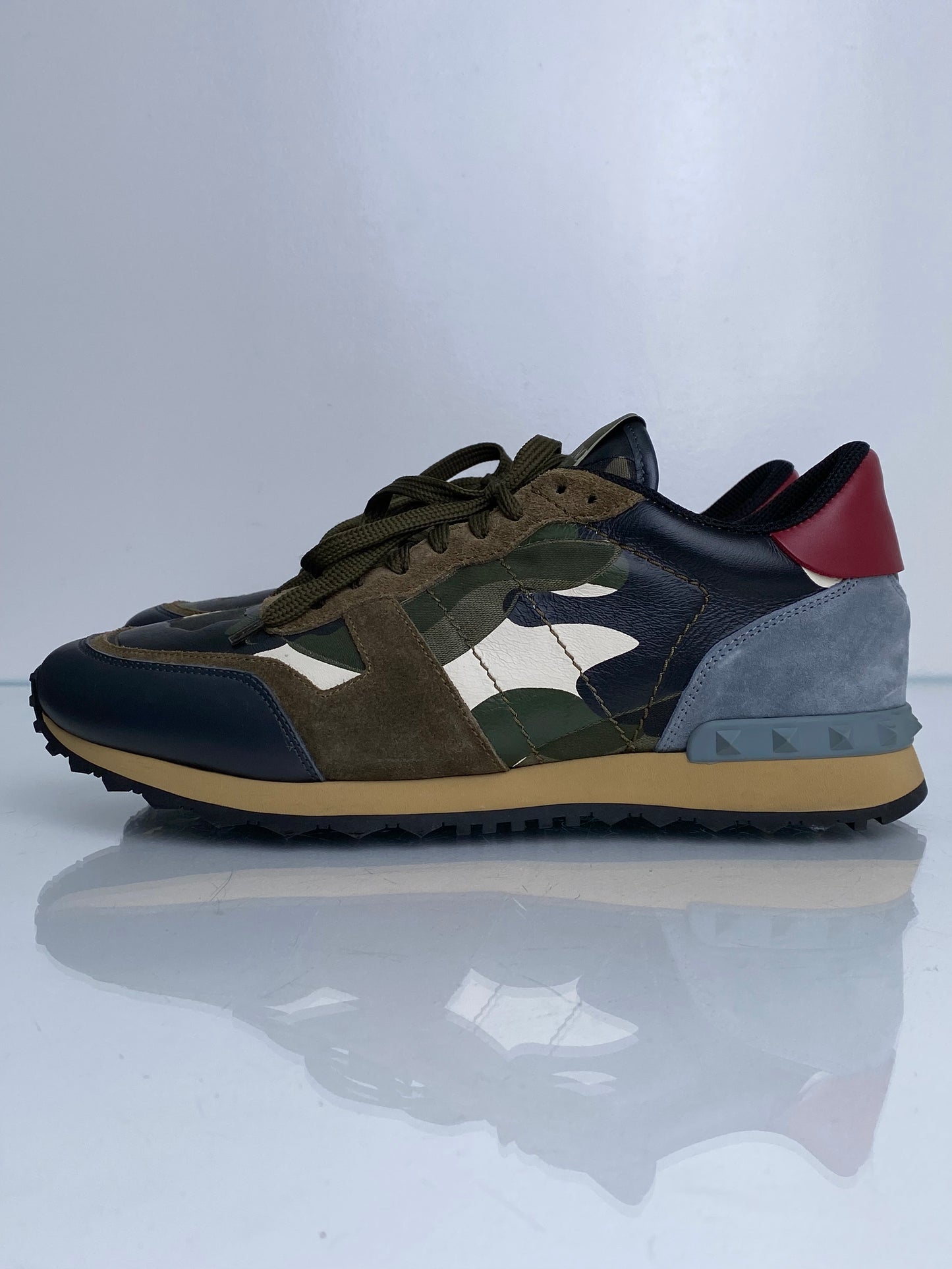 Valentino Men’s Green & Gray Camo Suede Sneakers, 43