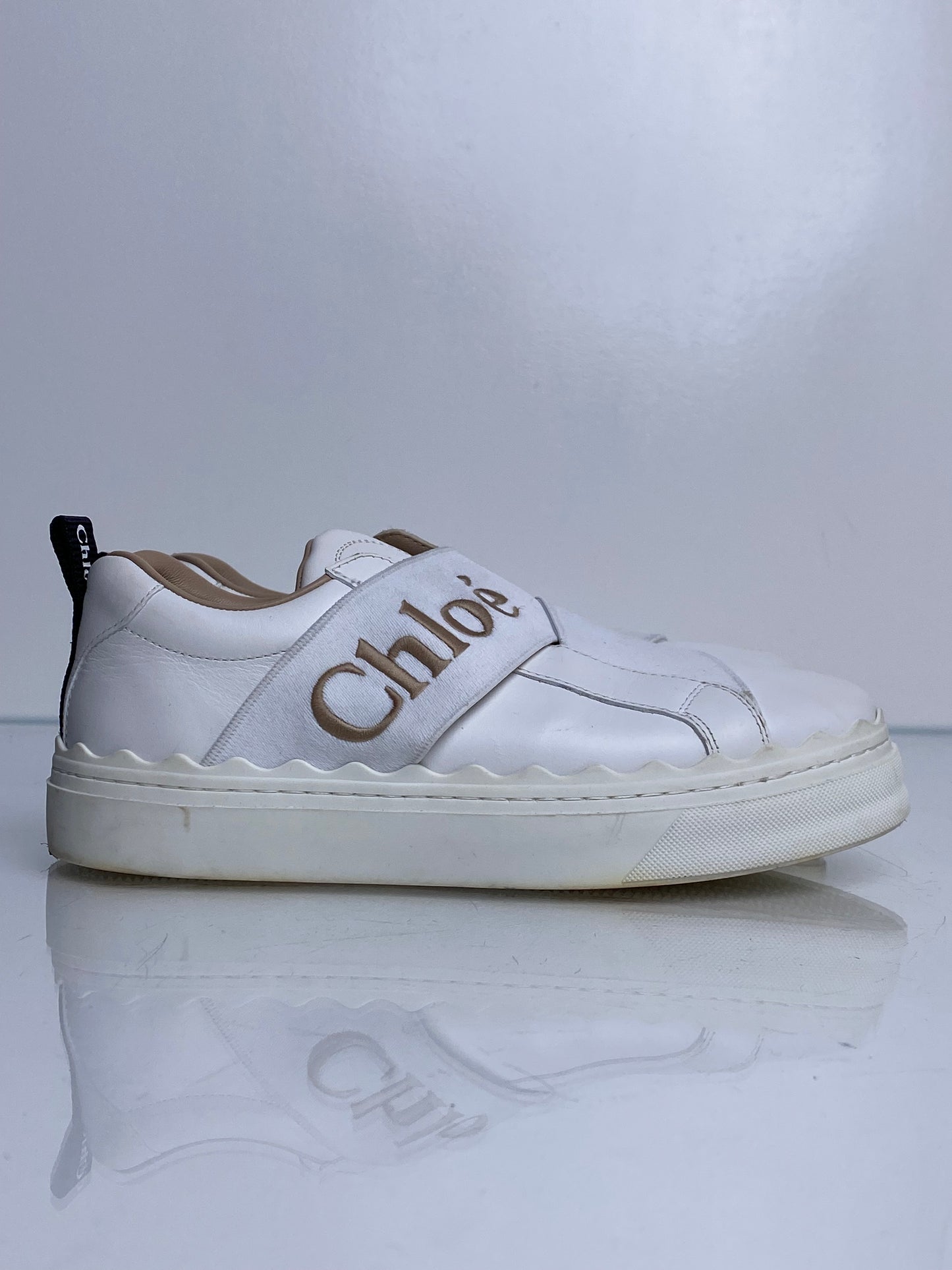 Chloe White Platform No Lace Sneakers, 35