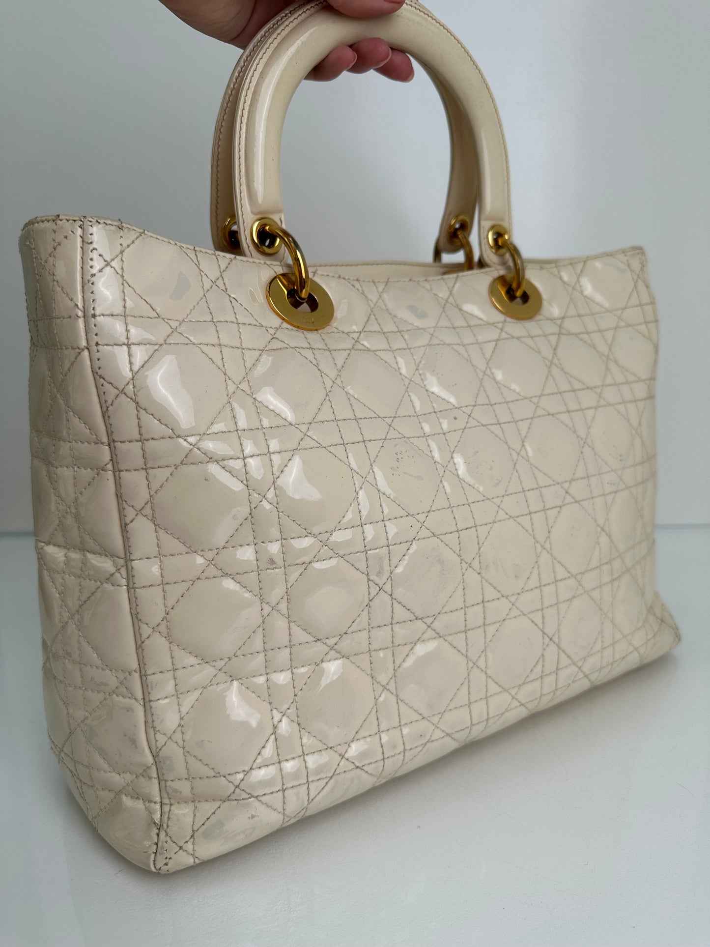 Dior Vintage Cream Cannage Large Lady Dior Bag GHW