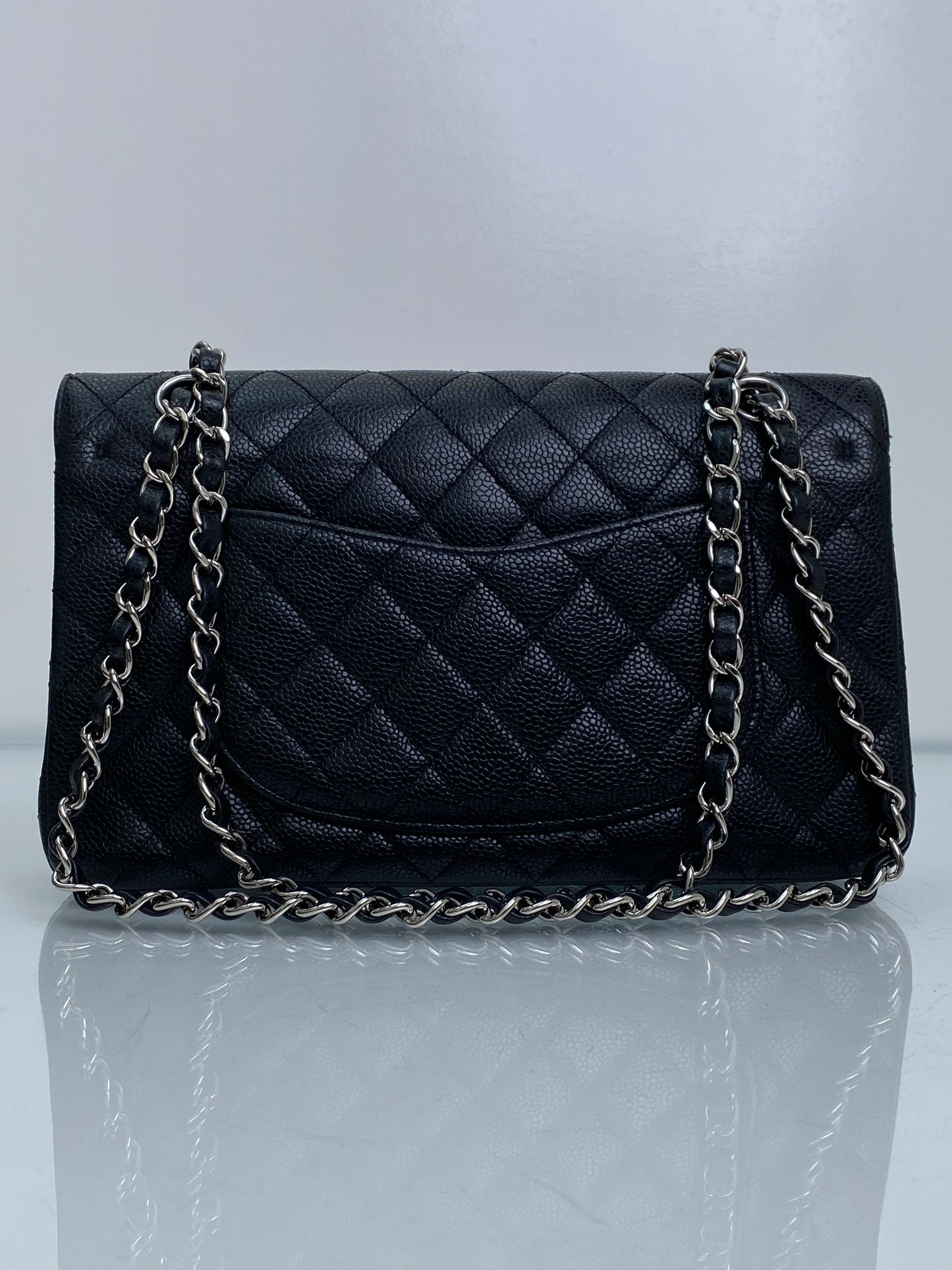 Chanel Black Caviar Classic Double Flap Medium Bag SHW #12